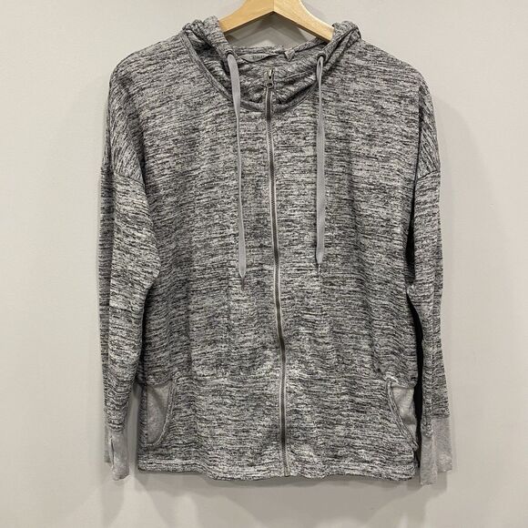 ATHLETA M Gray Batwing & Robin Full Zip Track Jacket Hoodie Athleisure Outdoor - Picture 1 of 16